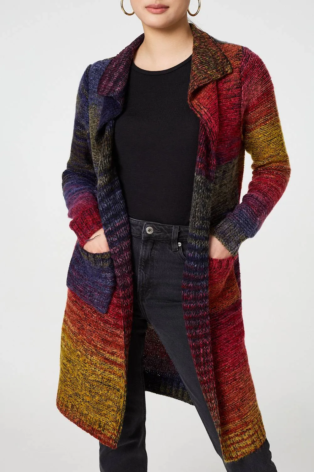 Rainbow Print Longline Knit Cardigan