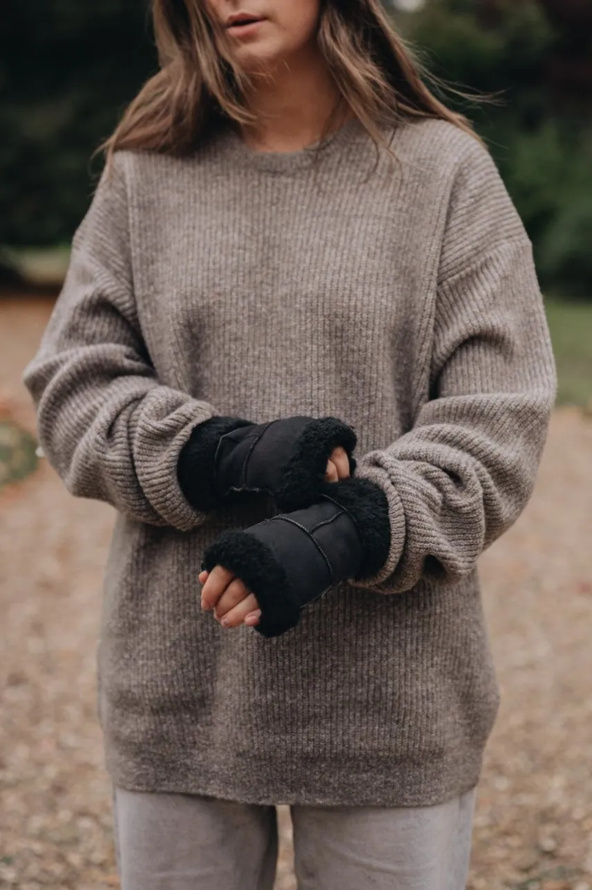 Sheepskin Fingerless Mittens