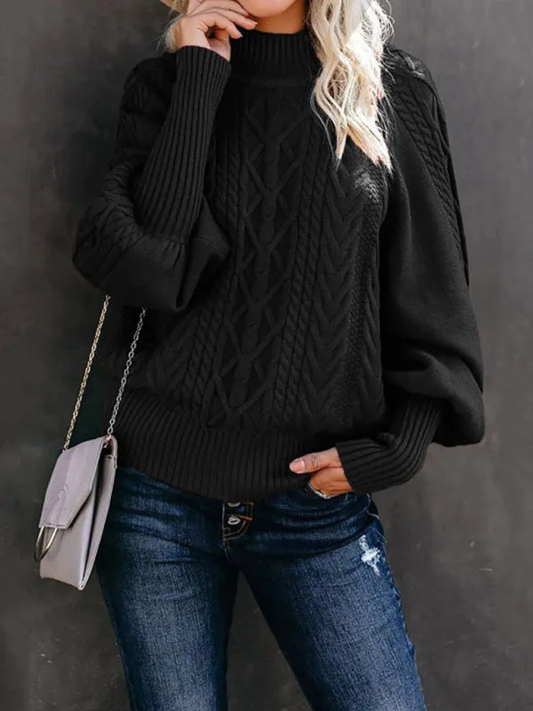 Solid Cable Knitted High Neck Sweater