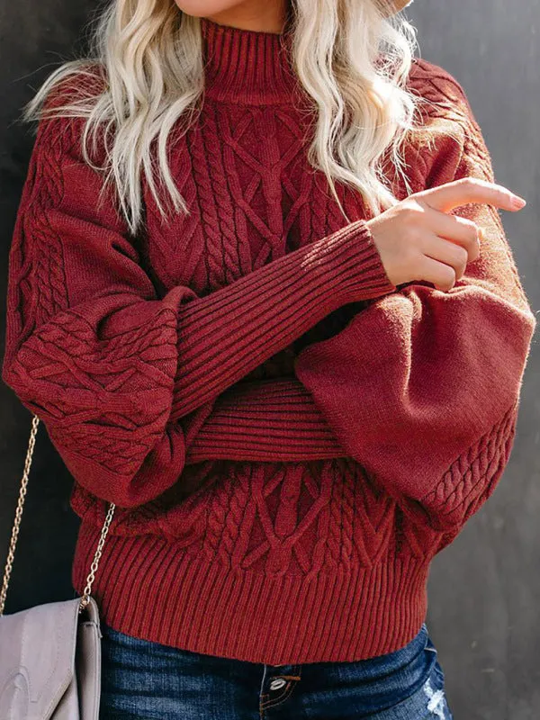 Solid Cable Knitted High Neck Sweater