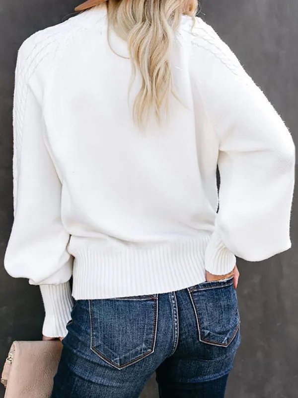 Solid Cable Knitted High Neck Sweater