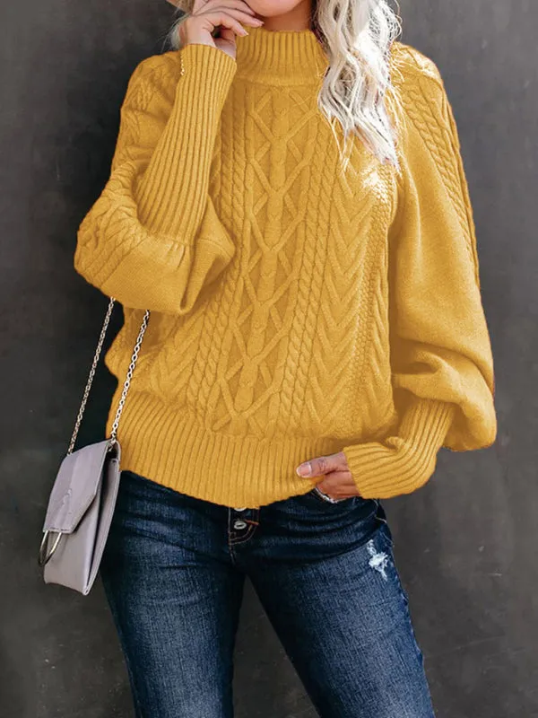 Solid Cable Knitted High Neck Sweater