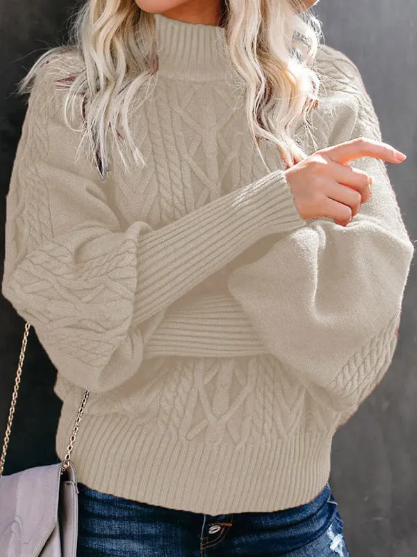 Solid Cable Knitted High Neck Sweater