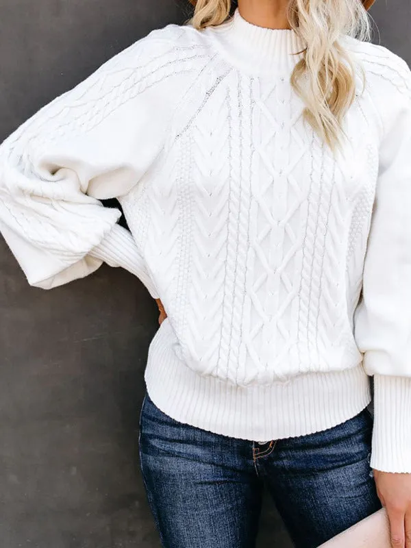 Solid Cable Knitted High Neck Sweater