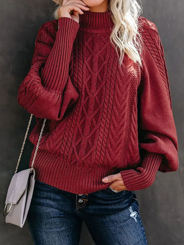 Solid Cable Knitted High Neck Sweater