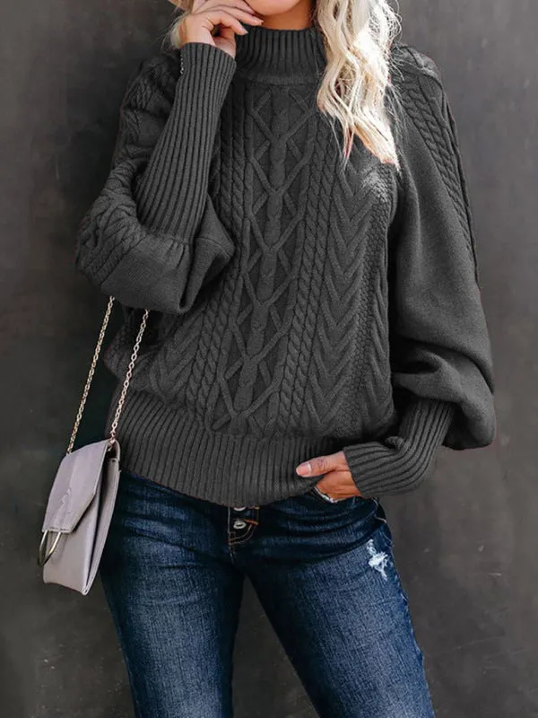 Solid Cable Knitted High Neck Sweater