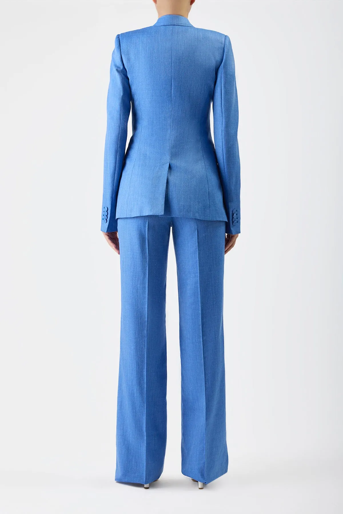 Stephanie Blazer in Sapphire Virgin Wool and Silk Linen