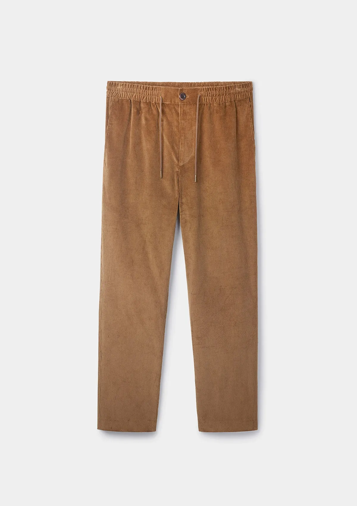 Tan Cotton-Corduroy Drawstring Trousers