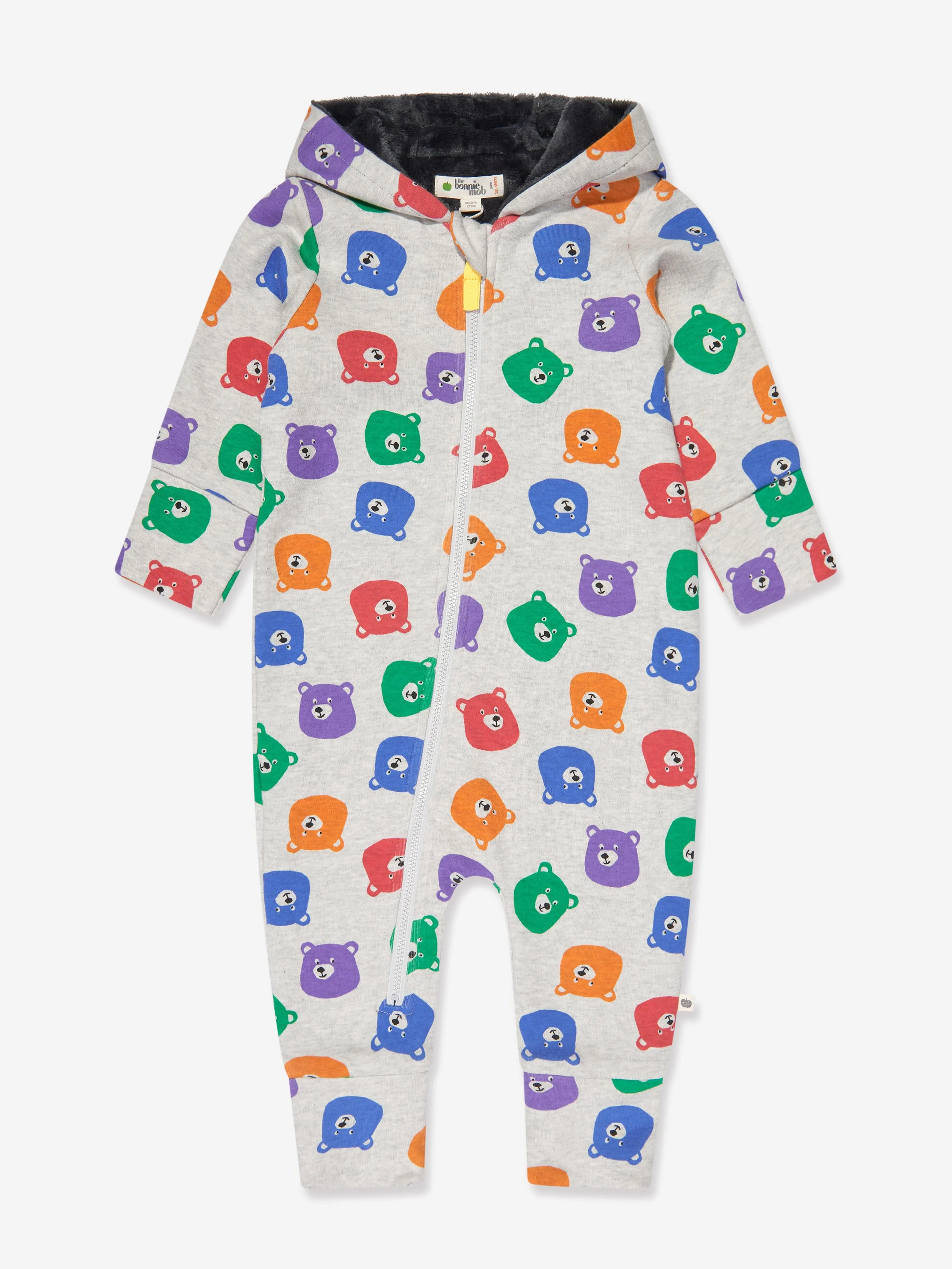 The Bonnie Mob Baby Bears Faux Fur Lined Onesie in Multicolour