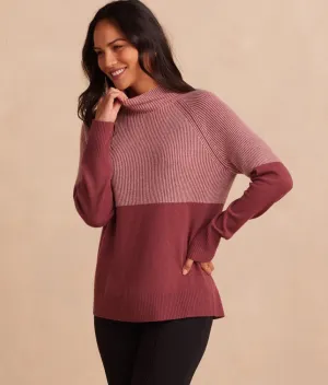 The Luxe Cashmere Blend Two-Tone Sweater - Rosewood & Shell