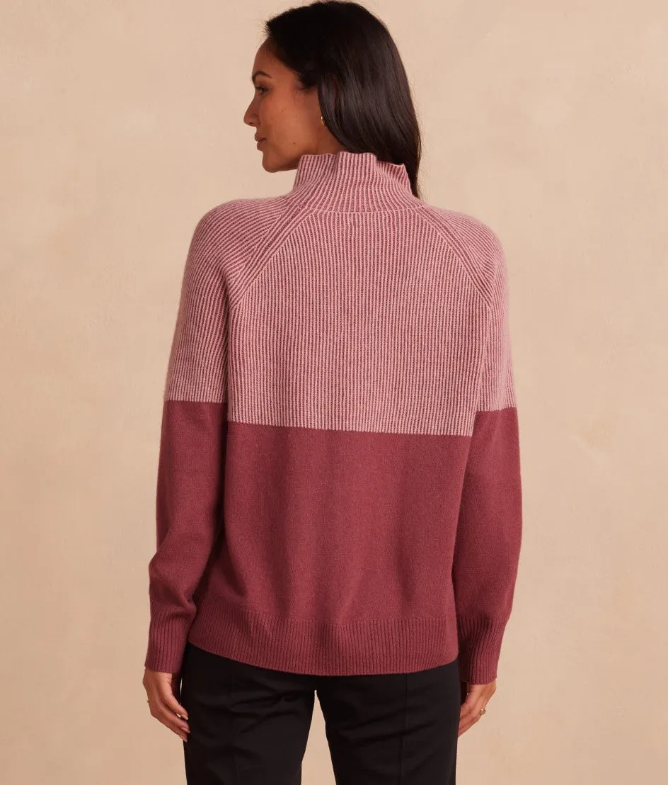 The Luxe Cashmere Blend Two-Tone Sweater - Rosewood & Shell