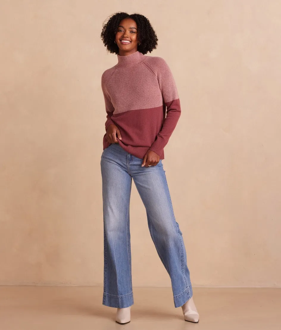 The Luxe Cashmere Blend Two-Tone Sweater - Rosewood & Shell