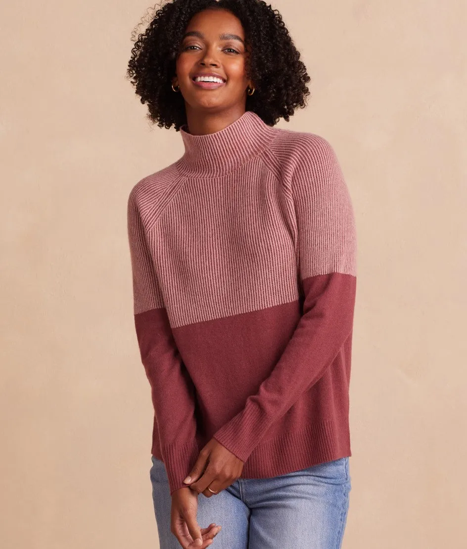 The Luxe Cashmere Blend Two-Tone Sweater - Rosewood & Shell