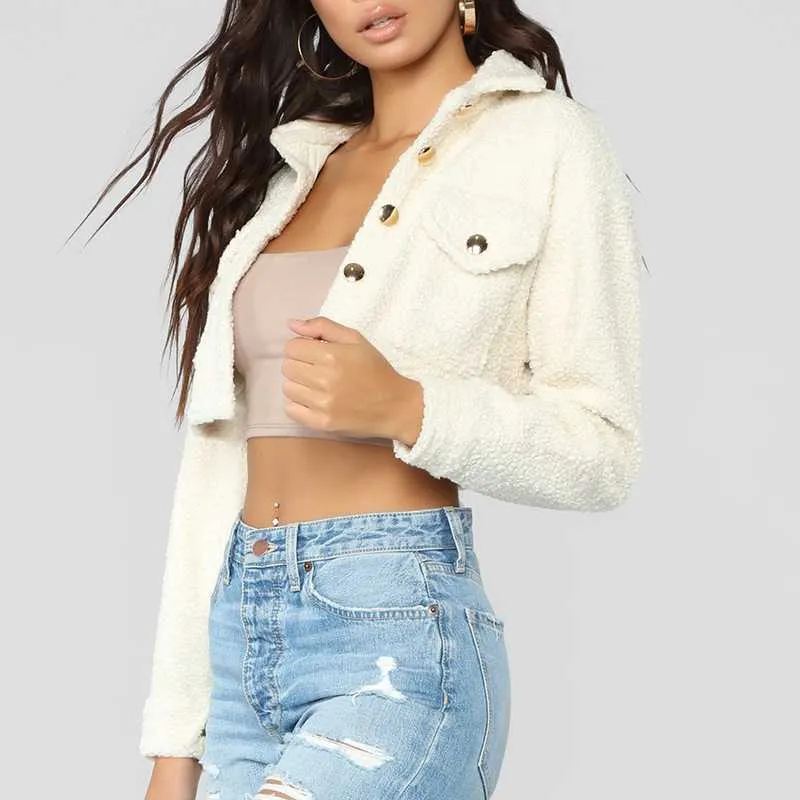 Thicker White Short Teddy Faux Fur Cropped Jacket Winter Coats