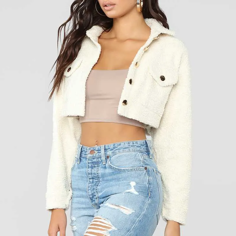 Thicker White Short Teddy Faux Fur Cropped Jacket Winter Coats