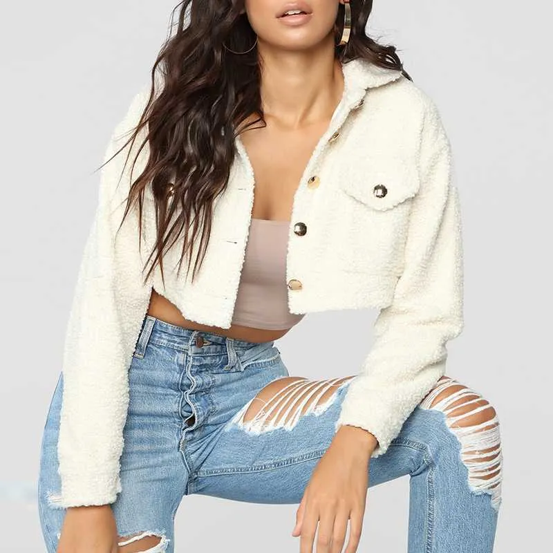 Thicker White Short Teddy Faux Fur Cropped Jacket Winter Coats