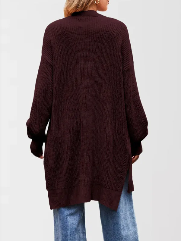 Trendy Longline Open Front Knit Cardigan with Pockets