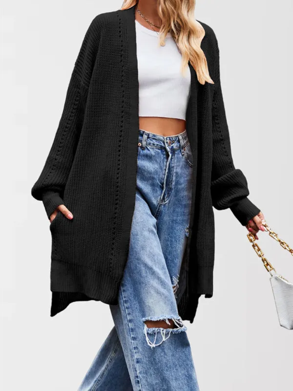 Trendy Longline Open Front Knit Cardigan with Pockets