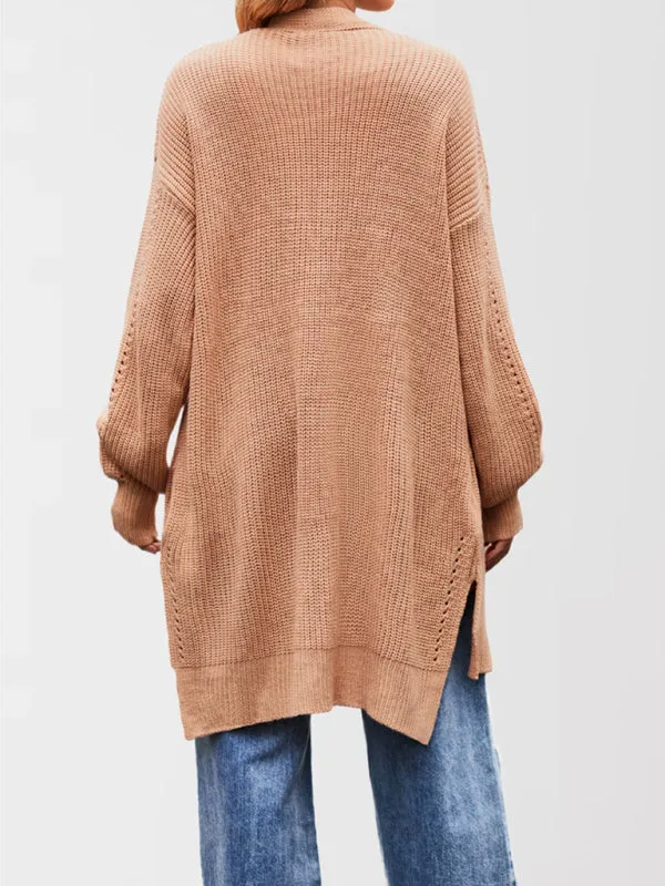 Trendy Longline Open Front Knit Cardigan with Pockets