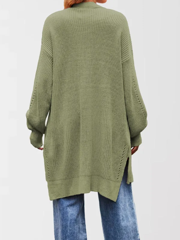 Trendy Longline Open Front Knit Cardigan with Pockets