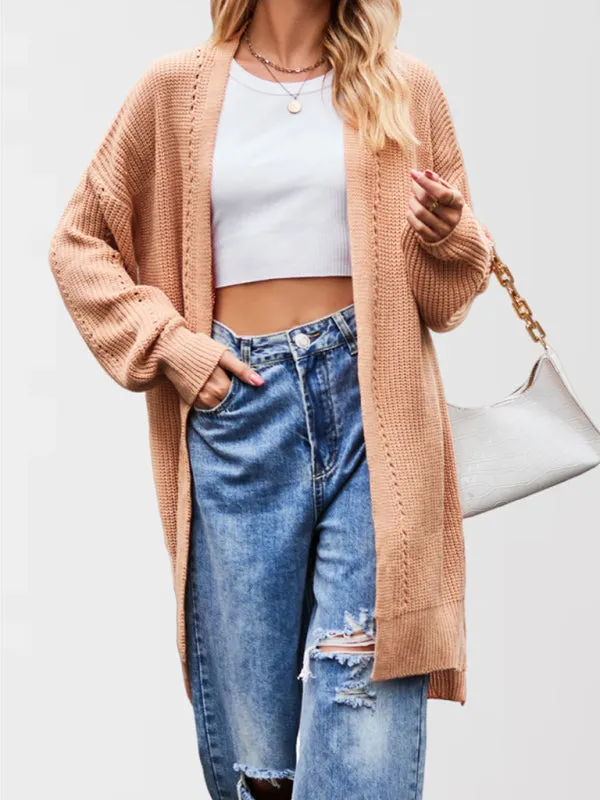 Trendy Longline Open Front Knit Cardigan with Pockets