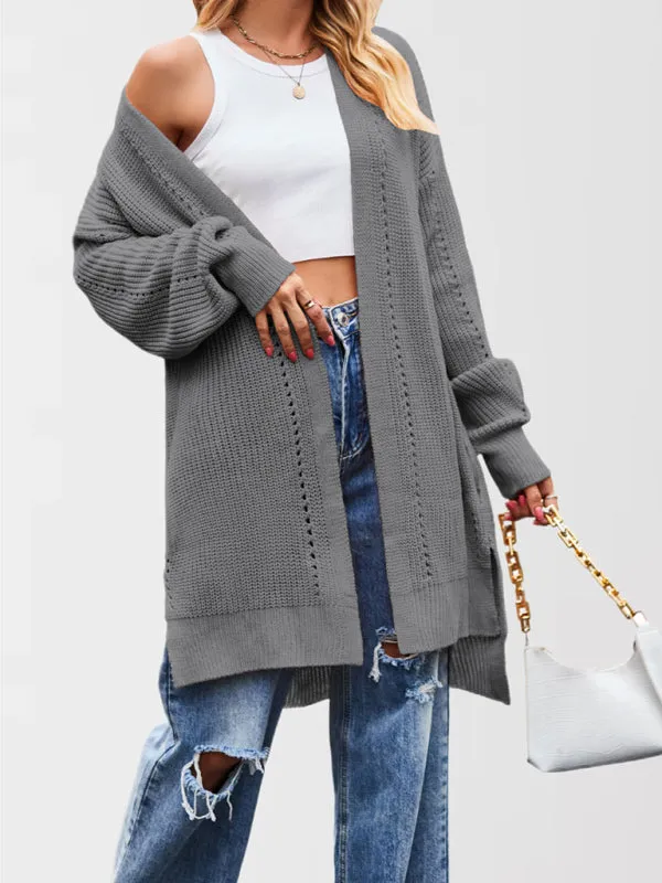 Trendy Longline Open Front Knit Cardigan with Pockets