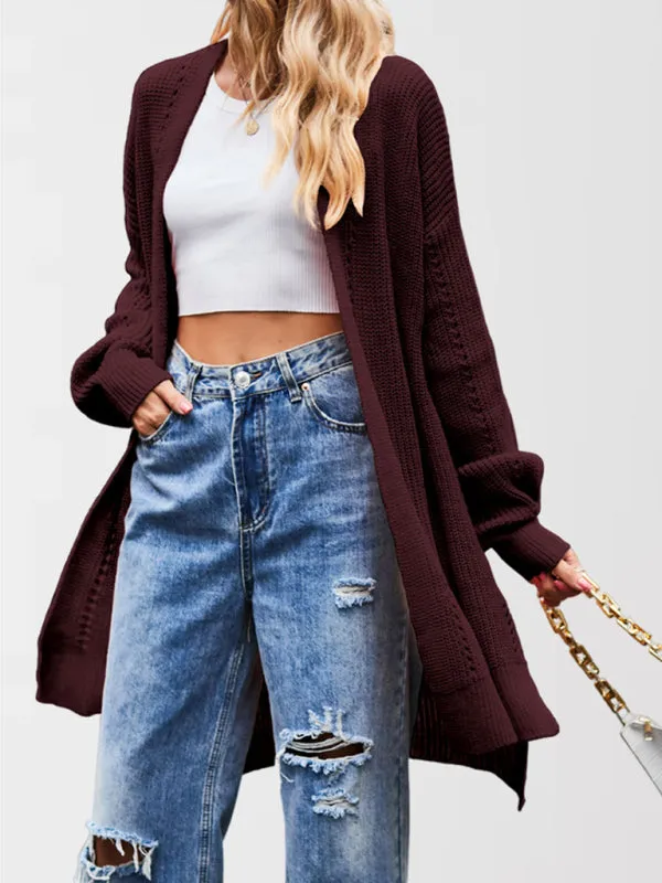 Trendy Longline Open Front Knit Cardigan with Pockets