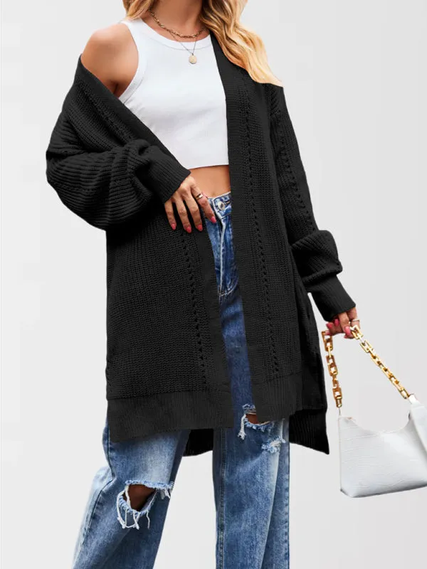 Trendy Longline Open Front Knit Cardigan with Pockets