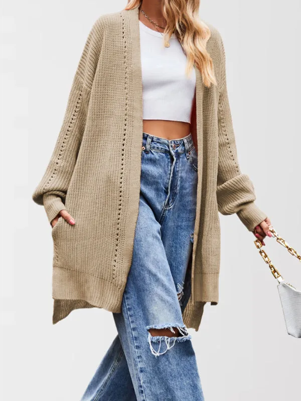 Trendy Longline Open Front Knit Cardigan with Pockets