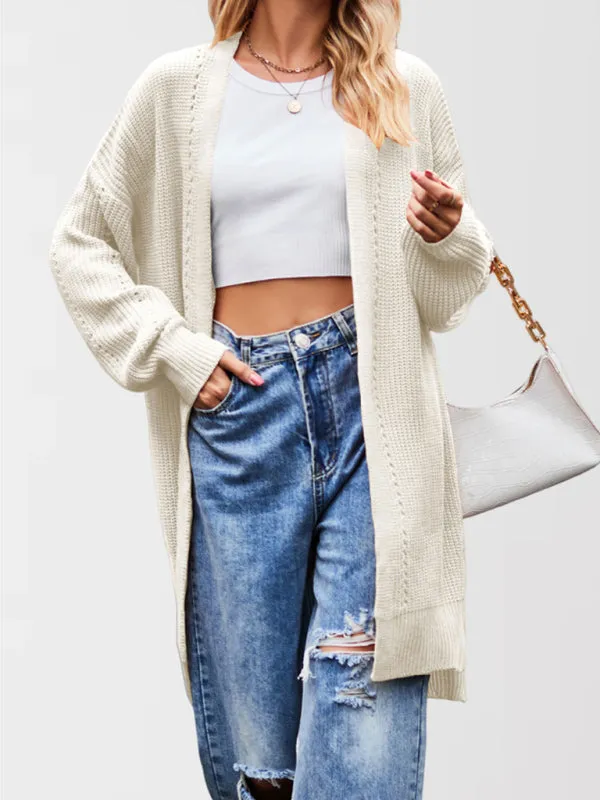 Trendy Longline Open Front Knit Cardigan with Pockets