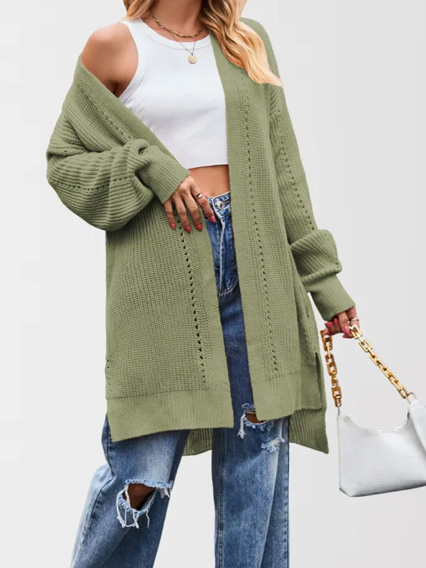 Trendy Longline Open Front Knit Cardigan with Pockets