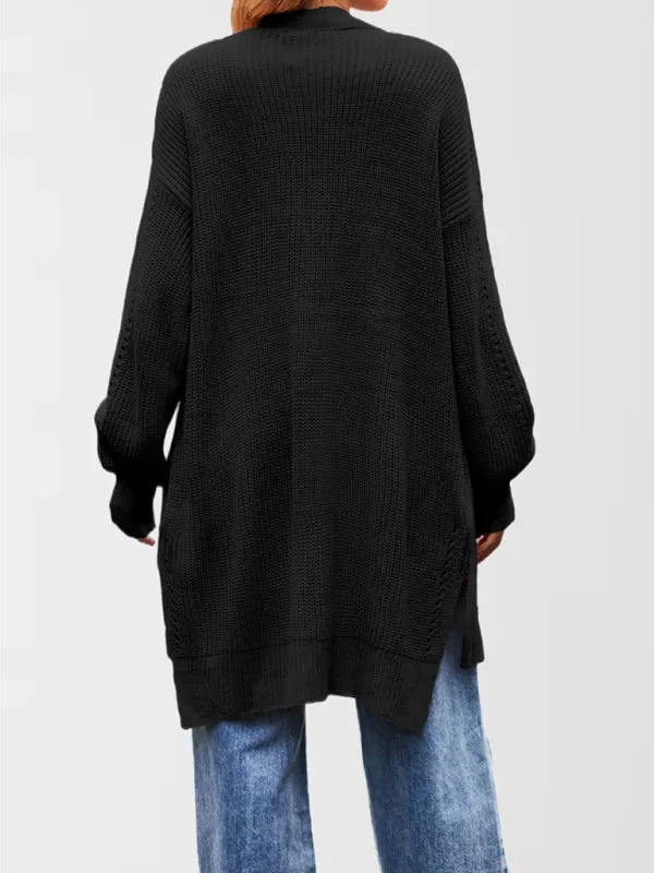 Trendy Longline Open Front Knit Cardigan with Pockets