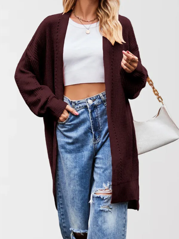 Trendy Longline Open Front Knit Cardigan with Pockets