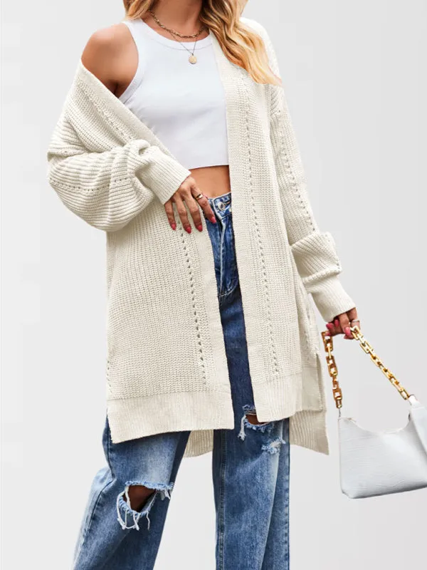 Trendy Longline Open Front Knit Cardigan with Pockets