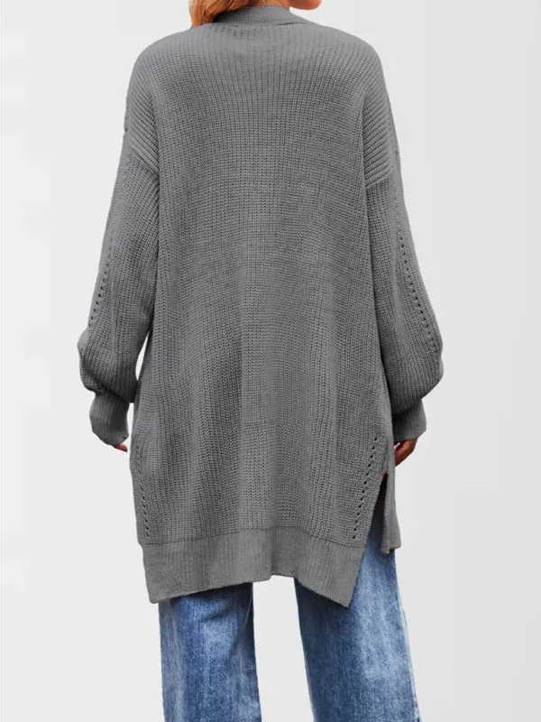 Trendy Longline Open Front Knit Cardigan with Pockets