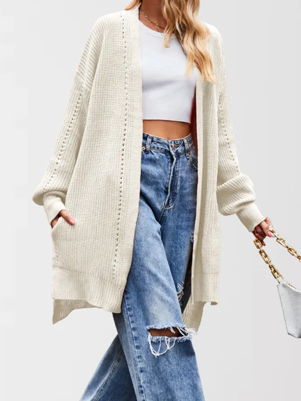 Trendy Longline Open Front Knit Cardigan with Pockets