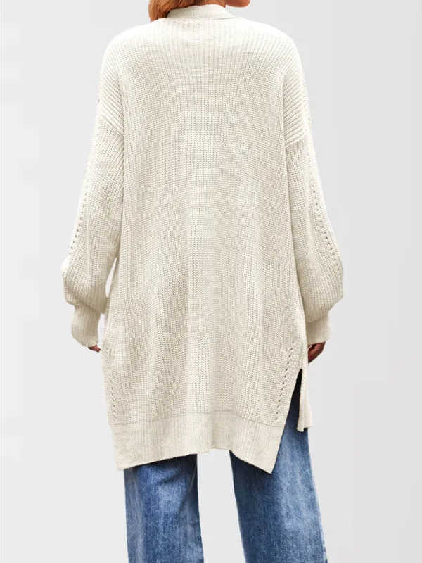 Trendy Longline Open Front Knit Cardigan with Pockets