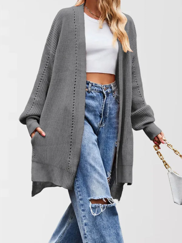 Trendy Longline Open Front Knit Cardigan with Pockets