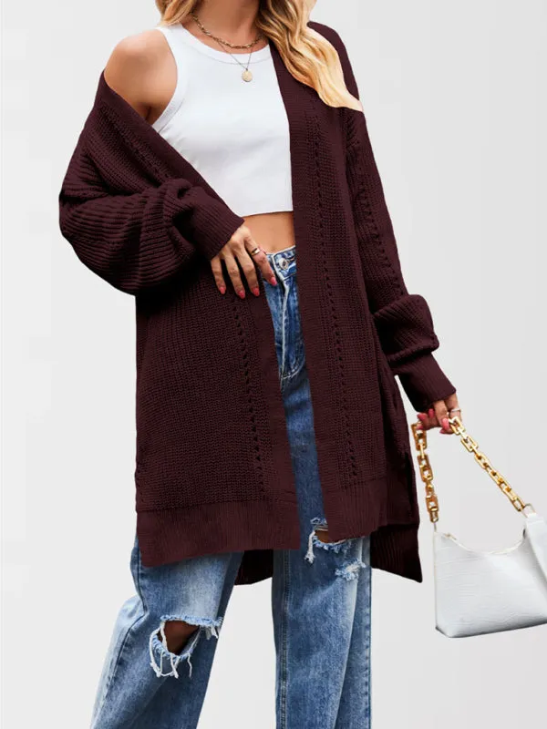 Trendy Longline Open Front Knit Cardigan with Pockets