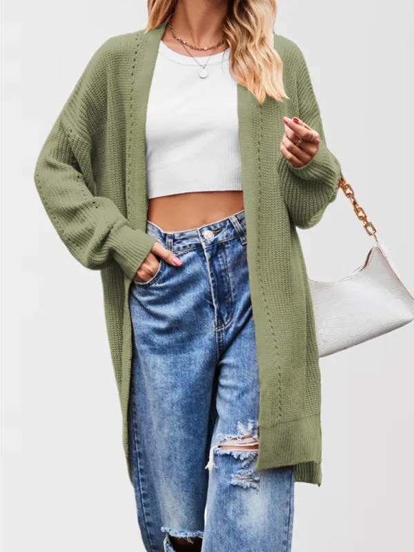 Trendy Longline Open Front Knit Cardigan with Pockets