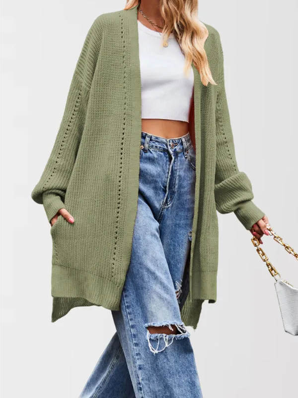 Trendy Longline Open Front Knit Cardigan with Pockets