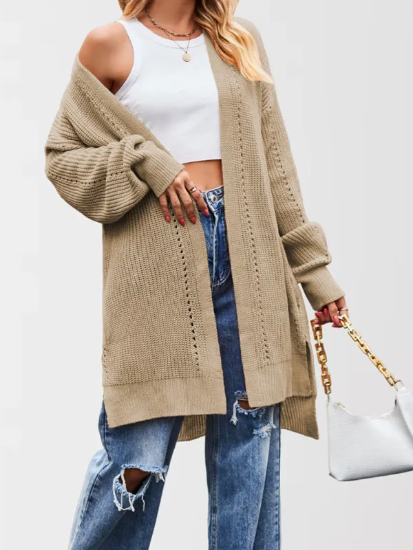 Trendy Longline Open Front Knit Cardigan with Pockets