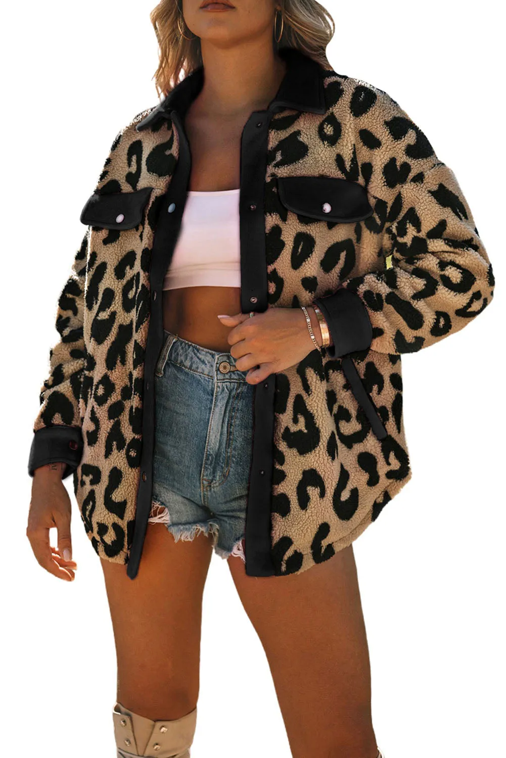 Trimmed Leopard Teddy Shacket