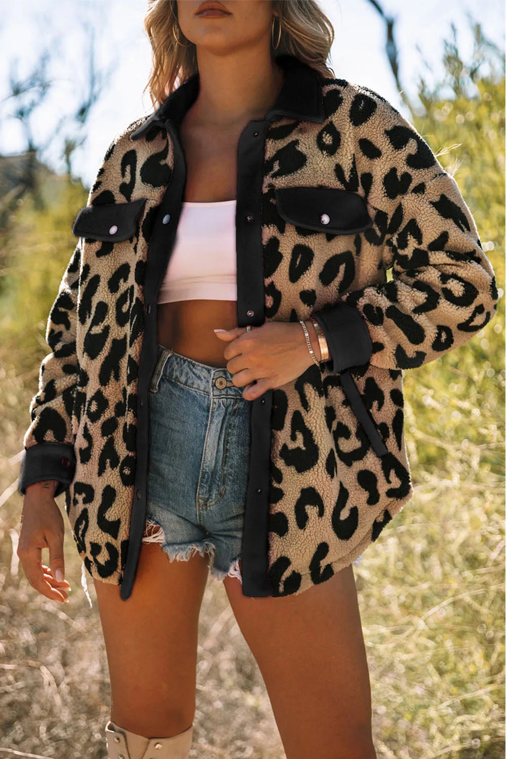 Trimmed Leopard Teddy Shacket