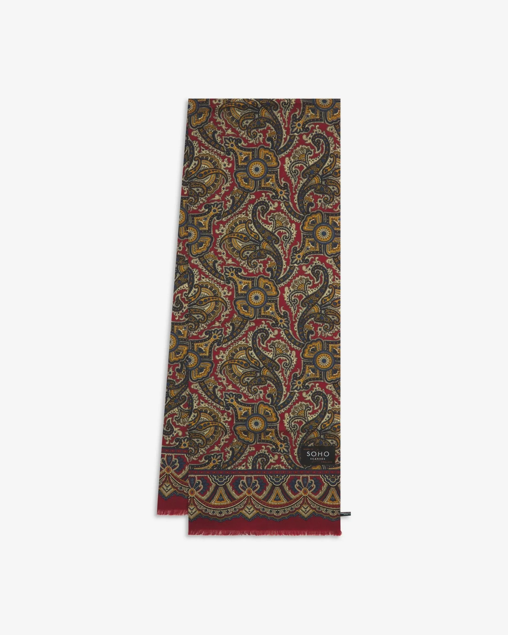 UK Wool and Silk Scarf - Paisley in Red