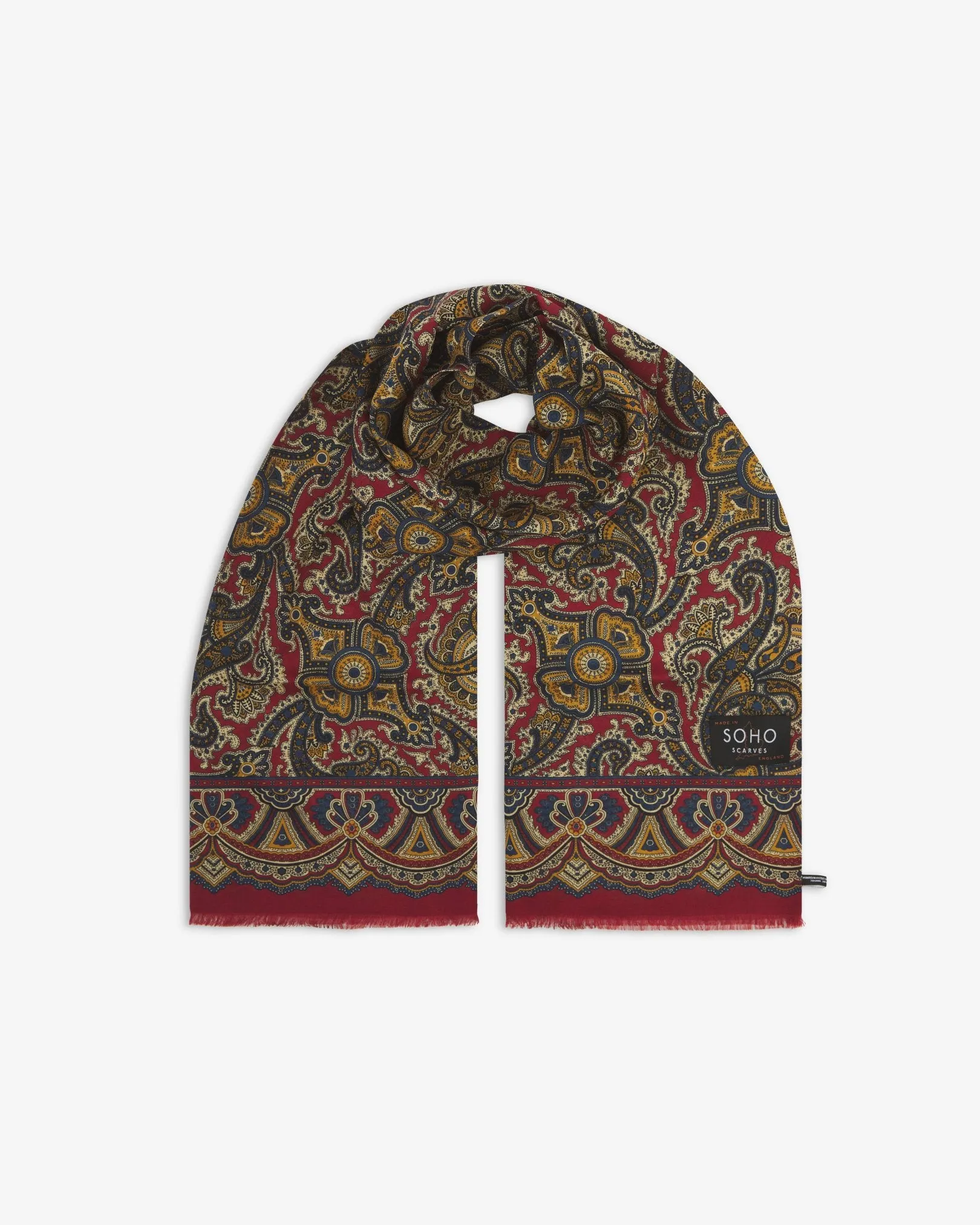 UK Wool and Silk Scarf - Paisley in Red