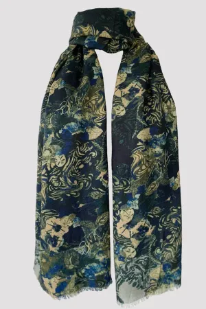 Vortex Navy Cream Wool Silk Scarf