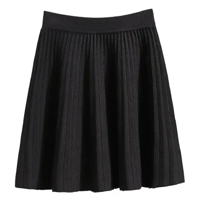 Wjczt Plus Size M-5XL Spring New Women&#39;s Pleated Skirt Preppy Style High Waist Solid Fashion Knitting Warm Skirts B9D601S