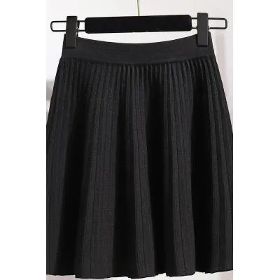 Wjczt Plus Size M-5XL Spring New Women&#39;s Pleated Skirt Preppy Style High Waist Solid Fashion Knitting Warm Skirts B9D601S