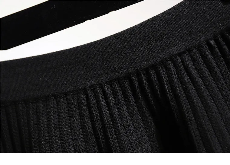 Wjczt Plus Size M-5XL Spring New Women&#39;s Pleated Skirt Preppy Style High Waist Solid Fashion Knitting Warm Skirts B9D601S